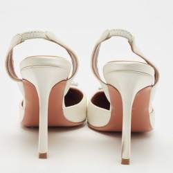 Pre Owned Amina Muaddi White Satin Camelia Sling Back Pumps Size 37