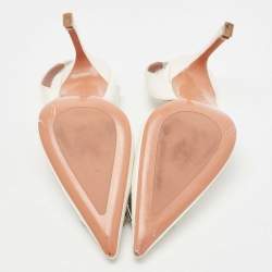 Pre Owned Amina Muaddi White Satin Camelia Sling Back Pumps Size 37