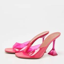 Pre Owned Amina Muaddi Pink PVC Lupita Slide Sandals Size 39
