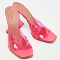 Pre Owned Amina Muaddi Pink PVC Lupita Slide Sandals Size 39