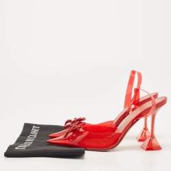 Pre Owned Amina Muaddi Red PVC Rosie Slingback Pumps Size 38.5