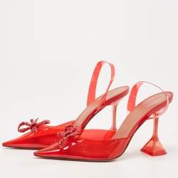 Pre Owned Amina Muaddi Red PVC Rosie Slingback Pumps Size 38.5