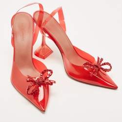 Pre Owned Amina Muaddi Red PVC Rosie Slingback Pumps Size 38.5