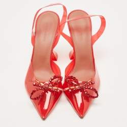Pre Owned Amina Muaddi Red PVC Rosie Slingback Pumps Size 38.5