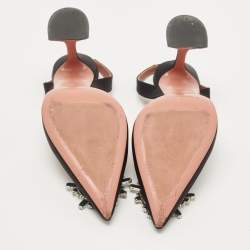 Pre Owned Amina Muaddi Black Satin Begum Crystal Embellished Slingback Pumps Size 39