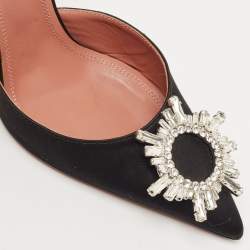 Pre Owned Amina Muaddi Black Satin Begum Crystal Embellished Slingback Pumps Size 39