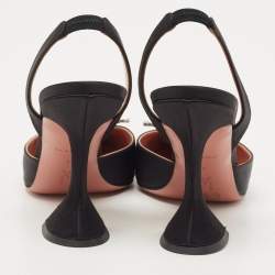 Pre Owned Amina Muaddi Black Satin Begum Crystal Embellished Slingback Pumps Size 39
