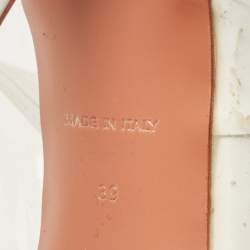 Pre Owned Amina Muaddi White Leather and PVC Zula Ankle Tie Sandals Size 39