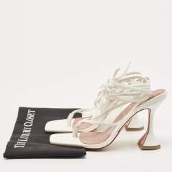 Pre Owned Amina Muaddi White Leather and PVC Zula Ankle Tie Sandals Size 39