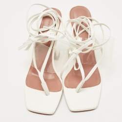 Pre Owned Amina Muaddi White Leather and PVC Zula Ankle Tie Sandals Size 39