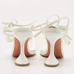 Pre Owned Amina Muaddi White Leather and PVC Zula Ankle Tie Sandals Size 39