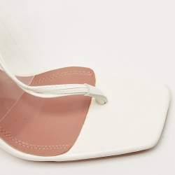 Pre Owned Amina Muaddi White Leather and PVC Zula Ankle Tie Sandals Size 39