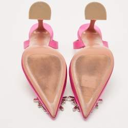Pre Owned Amina Muaddi Magenta Satin Begum Slingback Pumps Size 38.5