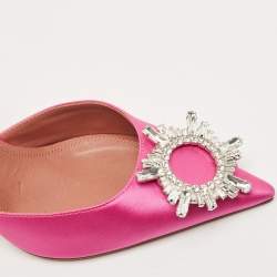 Pre Owned Amina Muaddi Magenta Satin Begum Slingback Pumps Size 38.5