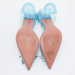 Pre Owned Amina Muaddi Blue PVC Begum Crystal Embellished Slingback Pumps Size 36.5