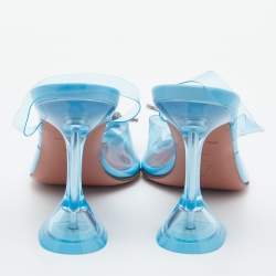 Pre Owned Amina Muaddi Blue PVC Begum Crystal Embellished Slingback Pumps Size 36.5