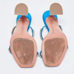 Pre Owned Amina Muaddi Blue Satin Crystal Gilda Sandals Size 38