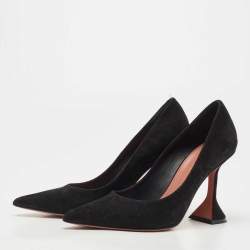 Amina Muaddi Black Suede Ami Pointed Toe Pumps Size 36.5