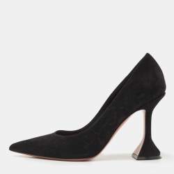 Amina Muaddi Black Suede Ami Pointed Toe Pumps Size 36.5