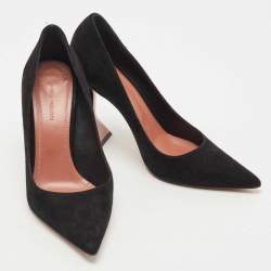 Amina Muaddi Black Suede Ami Pointed Toe Pumps Size 36.5