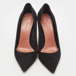 Amina Muaddi Black Suede Ami Pointed Toe Pumps Size 36.5