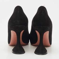 Amina Muaddi Black Suede Ami Pointed Toe Pumps Size 36.5