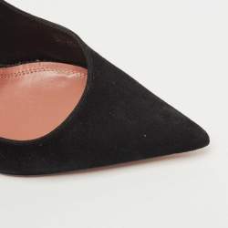 Amina Muaddi Black Suede Ami Pointed Toe Pumps Size 36.5