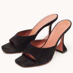 Pre Owned Amina Muaddi Black Suede Lupita Slide Sandals Size 39.5