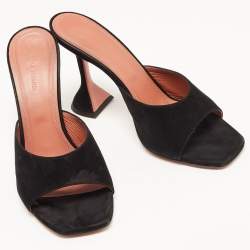 Pre Owned Amina Muaddi Black Suede Lupita Slide Sandals Size 39.5