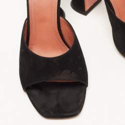 Pre Owned Amina Muaddi Black Suede Lupita Slide Sandals Size 39.5