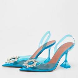Pre Owned Amina Muaddi Blue PVC Begum Slingback Pumps Size 39 