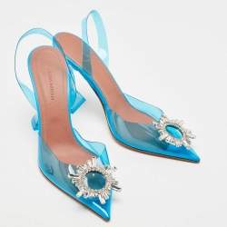 Pre Owned Amina Muaddi Blue PVC Begum Slingback Pumps Size 39 