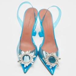 Pre Owned Amina Muaddi Blue PVC Begum Slingback Pumps Size 39 