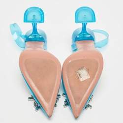 Pre Owned Amina Muaddi Blue PVC Begum Slingback Pumps Size 39 