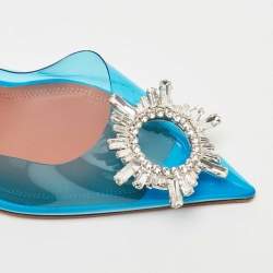 Pre Owned Amina Muaddi Blue PVC Begum Slingback Pumps Size 39 