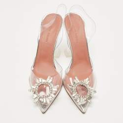 Pre Owned Amina Muaddi Transparent PVC Begum Slingback Pumps Size 36.5