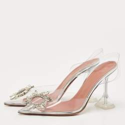 Pre Owned Amina Muaddi Transparent PVC Begum Slingback Pumps Size 36.5
