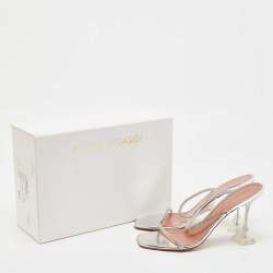 Pre Owned Amina Muaddi Transparent PVC Crystal Embellished Gilda Slide Sandals Size 41