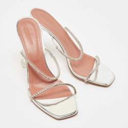 Pre Owned Amina Muaddi Transparent PVC Crystal Embellished Gilda Slide Sandals Size 41