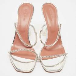 Pre Owned Amina Muaddi Transparent PVC Crystal Embellished Gilda Slide Sandals Size 41