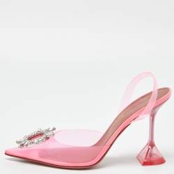 Amina Muaddi Pink PVC Begum Slingback Pumps Size 39 