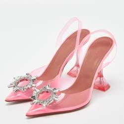 Amina Muaddi Pink PVC Begum Slingback Pumps Size 39 