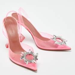 Amina Muaddi Pink PVC Begum Slingback Pumps Size 39 