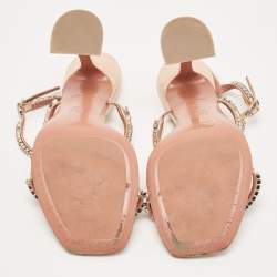 Pre Owned Amina Muaddi Metallic Leather Crystal Embellished Gilda  Sandals Size 38