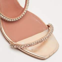 Pre Owned Amina Muaddi Metallic Leather Crystal Embellished Gilda  Sandals Size 38