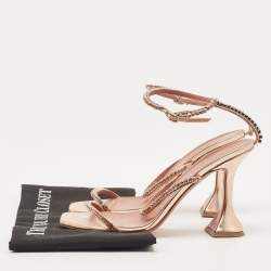 Pre Owned Amina Muaddi Metallic Leather Crystal Embellished Gilda  Sandals Size 38