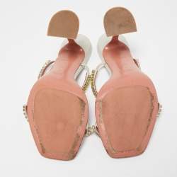 Amina Muaddi Grey Patent Crystal Gilda Sandals Size 38
