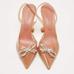 Pre Owned Amina Muaddi Brown PVC Rosie Slingback Pumps Size 41