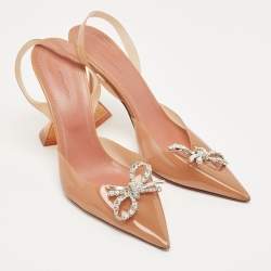 Pre Owned Amina Muaddi Brown PVC Rosie Slingback Pumps Size 41