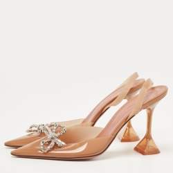 Pre Owned Amina Muaddi Brown PVC Rosie Slingback Pumps Size 41